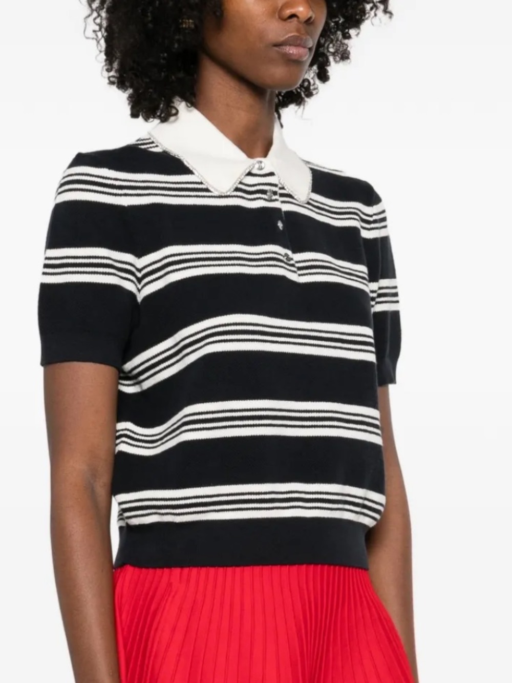 Maje Striped Rhinestone Collar Polo